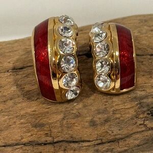 Elegant Red Crystal And Gold-tone Earrings from Vintage Christian Dior